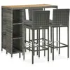vidaXL Meuble de bar de jardin 5 pcs et coussins Résine tressée Gris