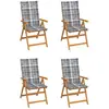 vidaXL Chaises de jardin 4 pcs avec coussins à carreaux gris Teck