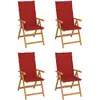 vidaXL Chaises de jardin 4 pcs avec coussins rouge Bois de teck massif