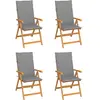 vidaXL Chaises de jardin lot de 4 avec coussins gris Bois teck solide