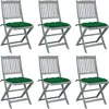 vidaXL Chaises pliables d'extérieur 6 pcs avec coussins Bois d'acacia