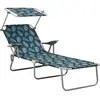 vidaXL Chaise longue avec auvent acier motif de feuilles
