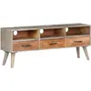 vidaXL Meuble TV Gris 130x35x51 cm Bois massif de manguier brut