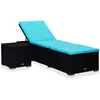vidaXL Chaise longue avec coussin et table à thé Résine tressée Bleu