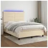 vidaXL Sommier à lattes de lit et matelas et LED Crème 140x190cm Tissu