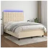 vidaXL Sommier à lattes de lit et matelas et LED Crème 140x190cm Tissu