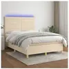 vidaXL Sommier à lattes de lit et matelas et LED Crème 140x200cm Tissu