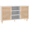 vidaXL Buffet Blanc 105x30x60 cm Bois de pin massif et rotin naturel