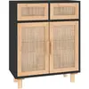 vidaXL Buffet Noir 60x30x75 cm Bois de pin massif et rotin naturel