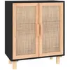 vidaXL Buffet Noir 60x30x70 cm Bois de pin massif et rotin naturel