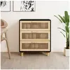 vidaXL Buffet Noir 60x30x70 cm Bois de pin massif et rotin naturel