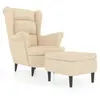 vidaXL Fauteuil à oreilles avec tabouret crème velours