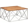 vidaXL Table basse argenté acier inoxydable et bois massif d'acacia