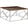 vidaXL Table basse argenté acier inoxydable et bois de mélèze massif