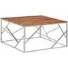 vidaXL Table basse argenté acier inoxydable et bois massif d'acacia
