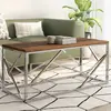 vidaXL Table basse argenté inox et bois de mélèze massif