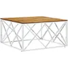 vidaXL Table basse argenté acier inoxydable et bois massif d'acacia
