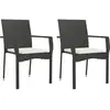 vidaXL Chaises de jardin 2 pcs avec coussins Résine tressée Noir