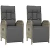 vidaXL Chaises inclinables d'extérieur et coussins2pcs Poly rotin Gris