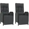 vidaXL Chaises inclinables d'extérieur et coussins2pcs Poly rotin Noir