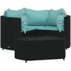 vidaXL Salon de jardin 4 pcs avec coussins Noir Résine tressée