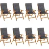 vidaXL Chaises de jardin inclinables et coussins lot de 8 teck solide