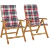 vidaXL Chaises de jardin inclinables 2pcs et coussins bois massif teck