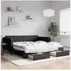 vidaXL Lit de jour avec gigogne et tiroirs sans matelas noir 100x200cm