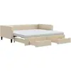 vidaXL Vidaxl Lit De Jour Avec Gigogne Et Tiroirs Crème 100x200 Cm Tissu