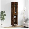 vidaXL Buffet haut Chêne fumé 34,5x34x180 cm Bois d'ingénierie
