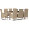 vidaXL Ensemble à manger de jardin et coussins 9 pcs beige Poly rotin