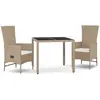 vidaXL Ensemble à manger de jardin et coussins 3 pcs Beige poly rotin
