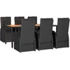 vidaXL Ensemble à manger de jardin 7 pcs Noir Poly rotin et acacia