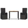 vidaXL Ensemble à manger de jardin 3 pcs Noir Poly rotin et acacia
