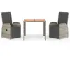 vidaXL Ensemble à manger de jardin 3 pcs coussins gris résine tressée