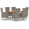 vidaXL Ensemble à manger de jardin et coussins 7 pcs gris rotin