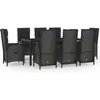 vidaXL Ensemble à manger de jardin 9pcs et coussins noir et gris