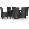 vidaXL Ensemble à manger jardin et coussins 7 pcs Noir et gris Rotin