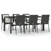 vidaXL Ensemble à manger de jardin coussins 7pcs Noir Résine tressée