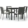 vidaXL Ensemble à manger de jardin coussins 5pcs Noir Résine tressée