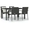 vidaXL Ensemble à manger de jardin coussins 5pcs Noir Résine tressée