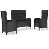 vidaXL Ensemble à manger de jardin avec coussins 3 pcs Noir