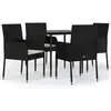 vidaXL Ensemble à manger de jardin coussins 5pcs Noir Résine tressée