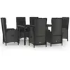 vidaXL Ensemble à manger de jardin coussins 7pcs Noir Résine tressée