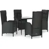 vidaXL Ensemble à manger de jardin coussins 5pcs Noir Résine tressée