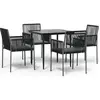vidaXL Ensemble à manger de jardin coussins 5pcs noir rotin et acier
