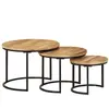 vidaXL Tables gigognes 3 pcs bois de manguier massif brut