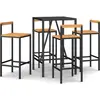 vidaXL Ensemble de bar jardin 5 pcs noir poly rotin/bois massif acacia