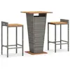 vidaXL Ensemble de bar jardin 3 pcs gris poly rotin/bois massif acacia