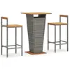 vidaXL Ensemble de bar jardin 3 pcs gris poly rotin/bois massif acacia